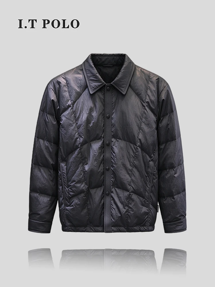 Lightweight Thickened Long Sleeve Men's down Jacket IT  Embossed Folded Texture Winter Coat Polyester Cotton Blend