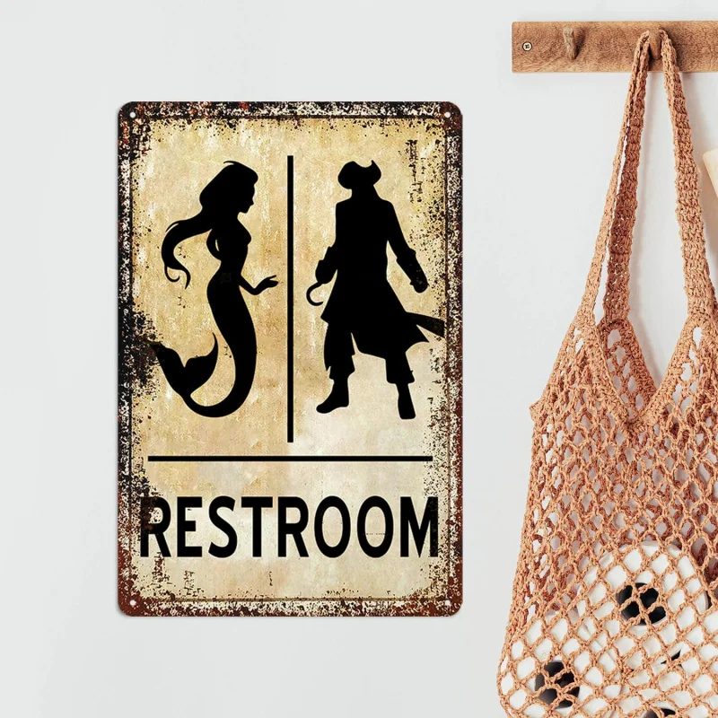 Iron Painting Interesting Bathroom Logo Mermaid Bathroom Door Bathroom Wall Art Decoration Retro Metal Tin Navigation Theme