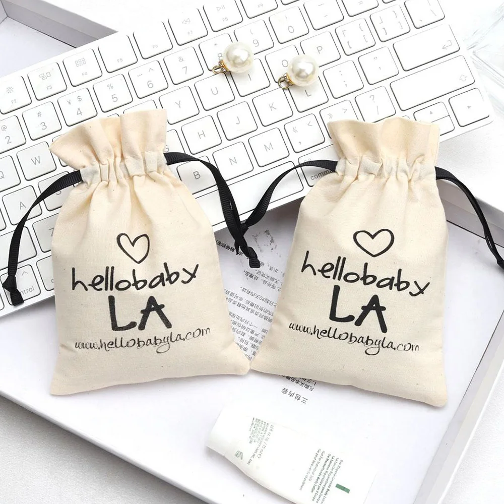 

50pcs 10x15cm Natural Cotton Linen Drawstring Bags Custom Logo Size Jewelry Cotton Canvas Fabric Packing Dust Pouch Environmenta
