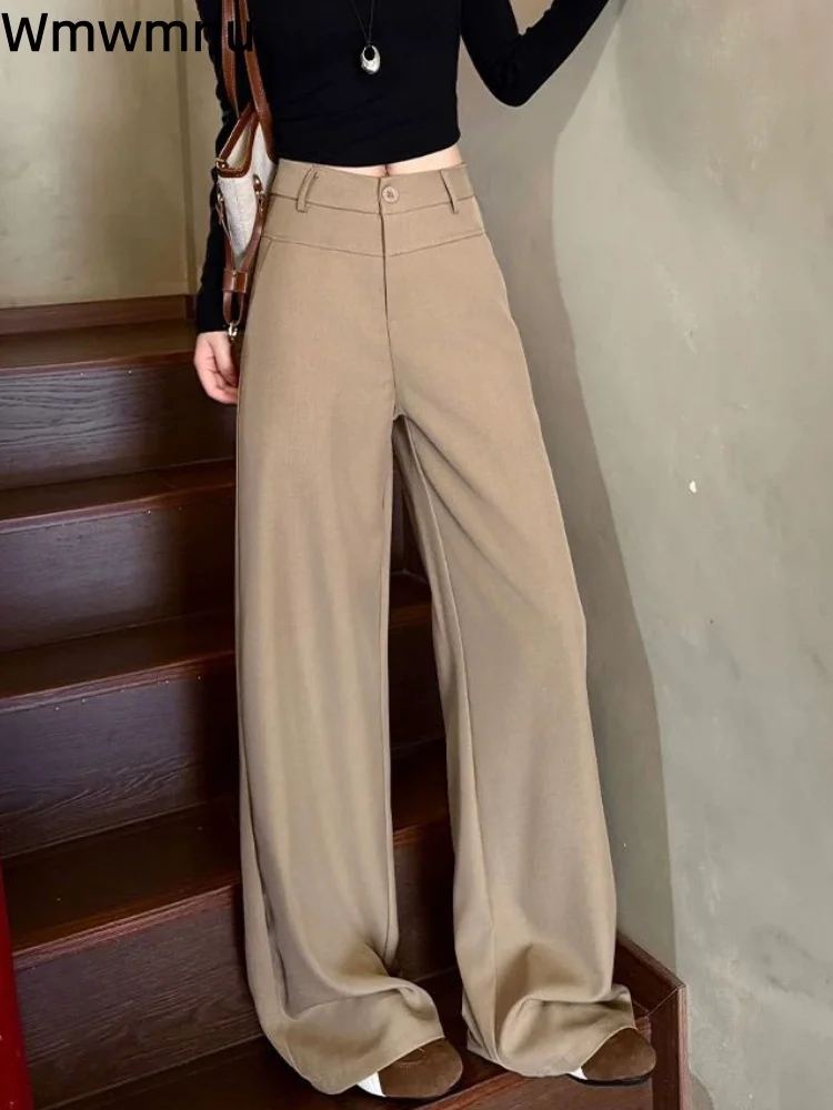 

Костюм с высокой талией, широкие брюки, женские повседневные мешковатые корейские модные брюки, брюки на прямых пуговицах, новые свободные брюки