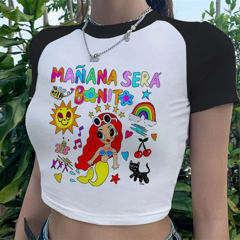 Karol G Manana Sera Bonito Crop Top For Women Tomorrow Will Be Nice T Shirts Cute Mermaid Graphic Baby Tee Streetwear Y2k Tops