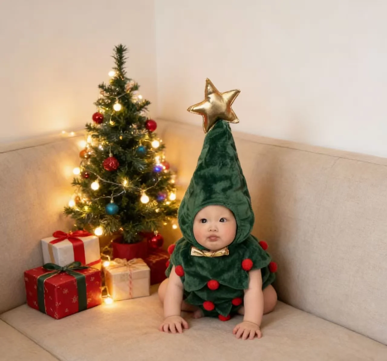 Neugeborener Weihnachtsbaum-Cosplay-Strampler für Babys, Mädchen und Jungen, festlicher Urlaub, Kinderkostüme, weiche, bequeme Säuglings-Onesies