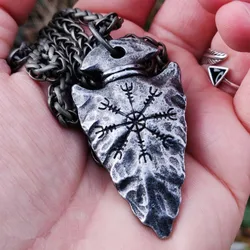 Viking Helm of Awe Spear Arrowhead Necklace Pendant Rune Compass Spearhead Aegishjalmur Norse Celtic Thor Odin Vikings Gift