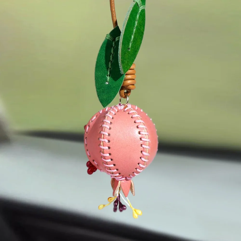 

Cute Hanger Pomegranate Fruit Pendant Handmade Cartoon Leather Keychain Car Keyring Fashion Bag Pendant Car Accessory