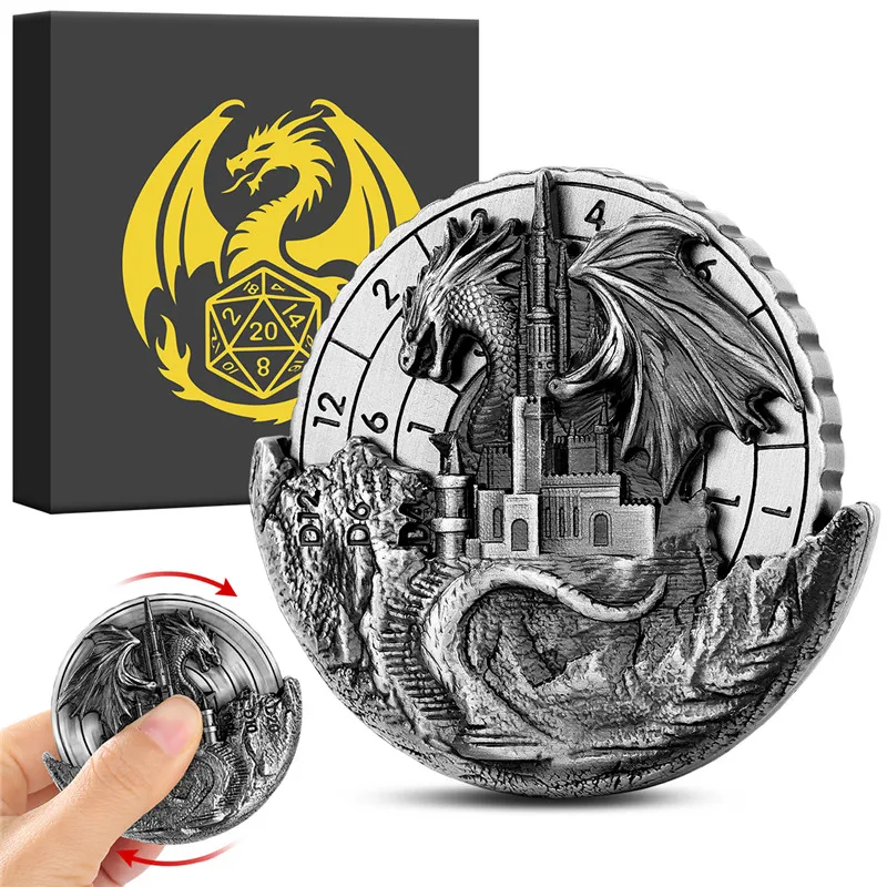 

7-in-1 Dragon and Castle Fingertip Roulette DND Wheel Dice Spinner Tabletop Role Playing Board Game Accessories with Storage Box