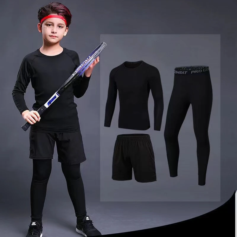 Kids Sports Running Set 2024 Boy Jogging Basketball Underwear Sportswear Gym Tights Breathable Soccer Tracksuit Training Clothes