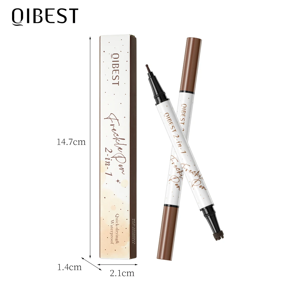 QIBEST 더블 엔드 주근깨 스탬프 펜 메이크업 2-IN-1 주근깨 씰 방수 얼굴 컨실러 컨투어 내추럴 주근깨 펜슬