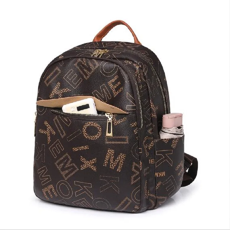 Korean Fashion Classical Letter Design Leather Travel Backpacks Women's Large Capacity Shoulder Bags Totes School Bag Rucksack