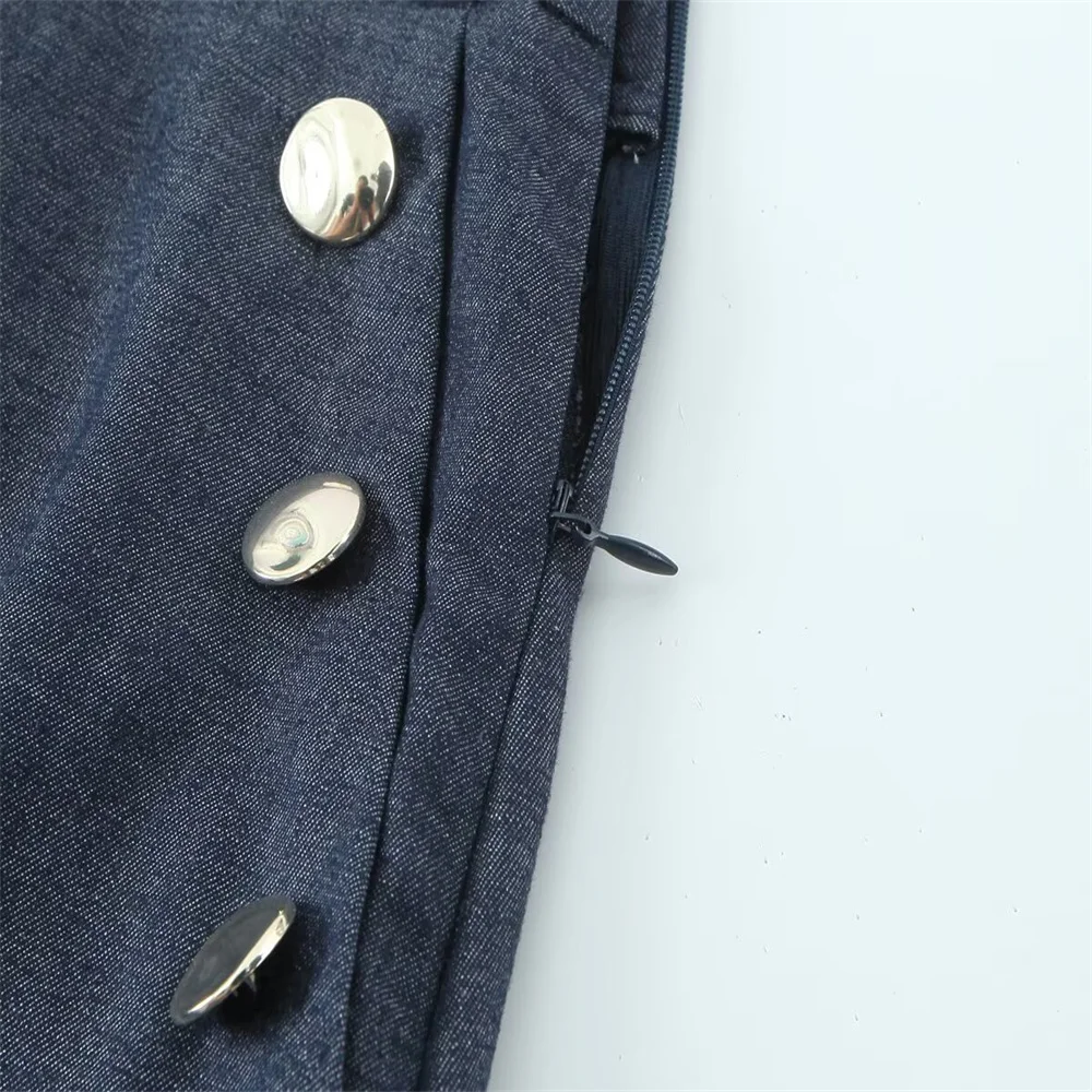 Pantalon polyvalent en lin pour femmes, nouveau produit d'automne, décoration de poche à boutons, taille haute, jambes larges, pantalons décontractés