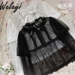 Jirai Kei Y2k Gothic Lolita Inner Lace Mesh Top Sweet Japanese Women's Fashion Long Sleeve All Match Rojita Bottoming Shirts