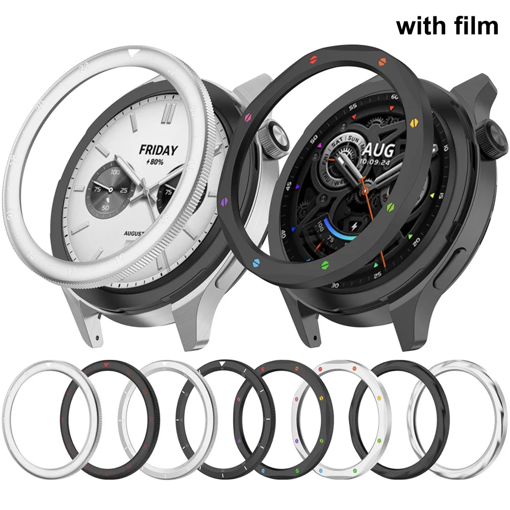 Anillo de bisel de Metal para Xiaomi Watch S4/S3, funda de repuesto para reloj Xiaomi S3 S4 eSIM + película protectora de vidrio templado