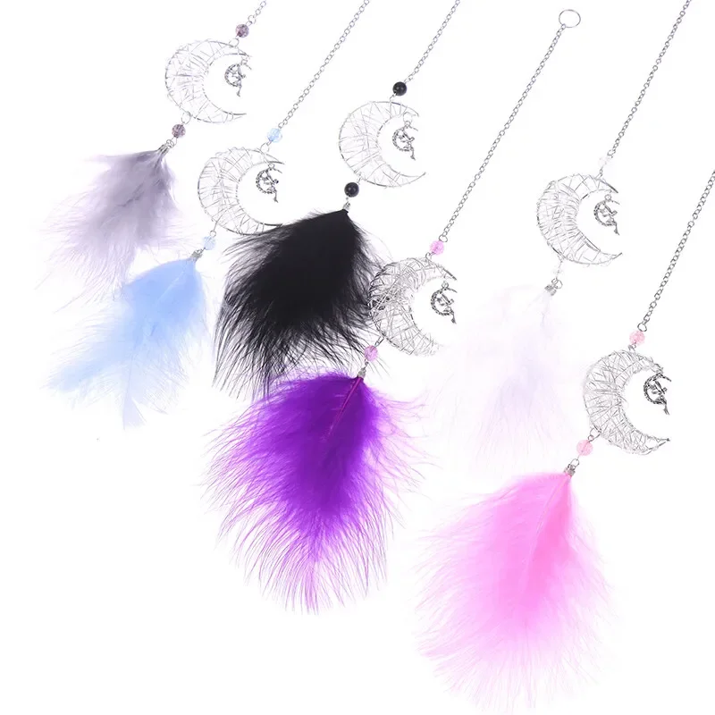 

Personality Star and Moon Feather Hanging Ornaments Car Rearview Mirror Pendant Styling Decoration Auto Accessories Interior 1Pc