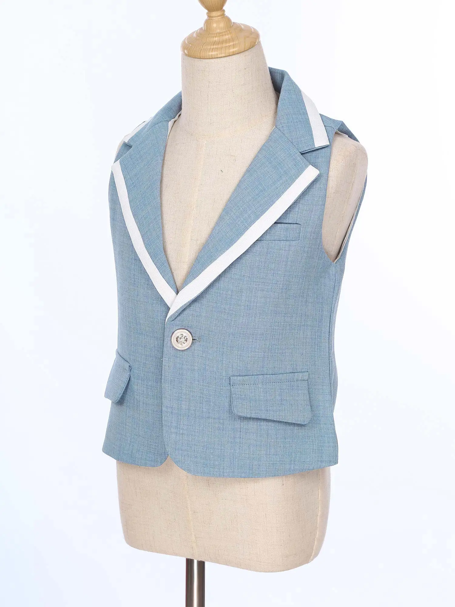 Gilet classique de style britannique pour enfants, haut en fibre de verre à un bouton pour garçons, fête de baptême, uniformes scolaires