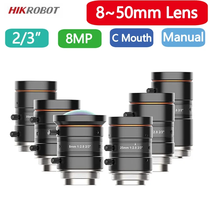 

HikRobot F2.4 2/3" 8MP Machine Vision Fixed Focal Lens C-Mount 5mm 8mm 12mm 16mm 25mm 35mm 50mm Manual Iris