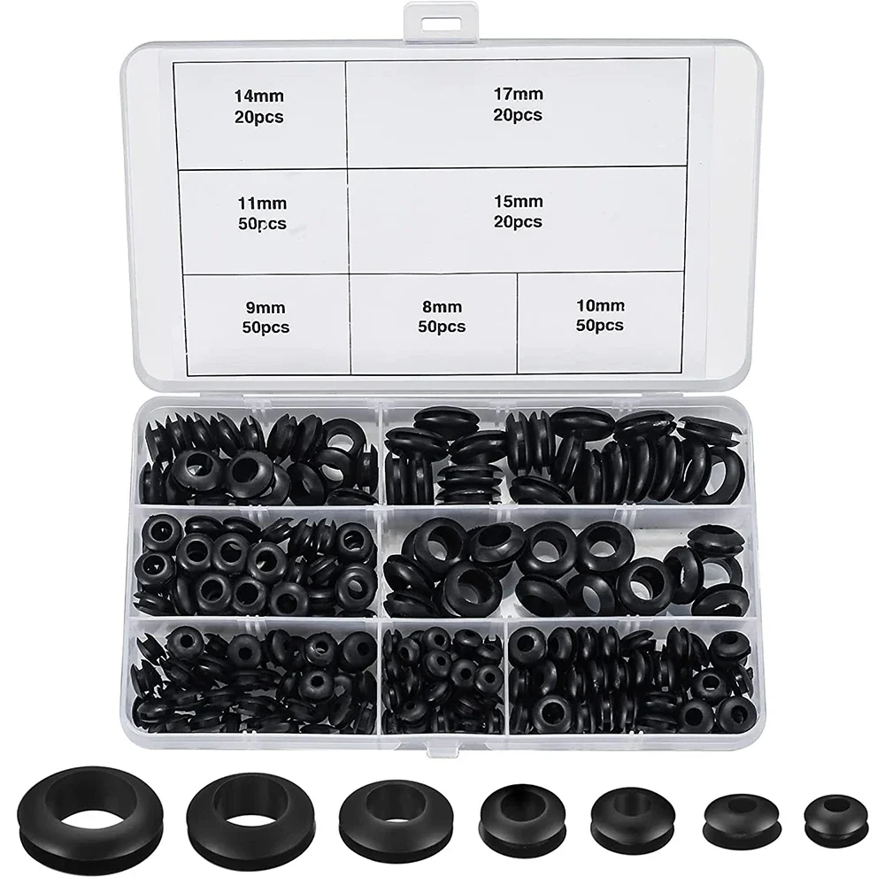 260pcs rubber washer combination kit, 7 sizes of rubber wire hole washer, O-ring washer, for wiring, automobile, firewall