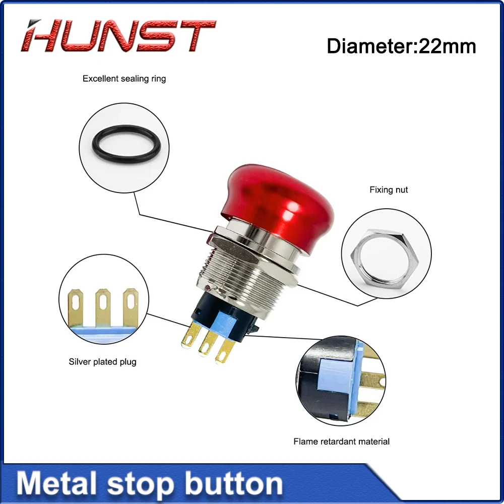 HUNST 금속 비상 정지 푸시 버튼 스위치 직경 22mm 전기 장비 비상 정지 버튼 방수