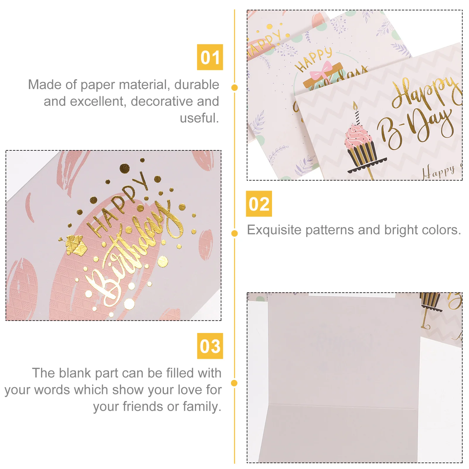 

40pcs Birthday Cards Assorted Happy Funny Greeting Elegant Decorative Blessing Party Message Card Floral