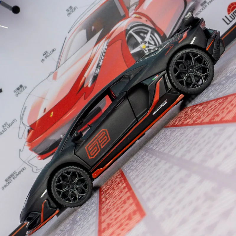 

CCA 1:32 simulation Lamborghini SVJ63 alloy car model, doors and trunk can be opened with sound and light rally car ornaments
