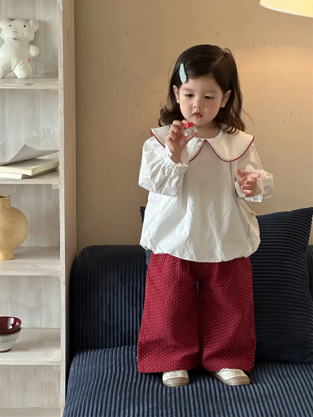 2025年秋新作 女の子 ラペルシャツ キッズ ゆったり 長袖トップス 子供服 女の子 綿シャツ 幼児 プリンセス カジュアル服