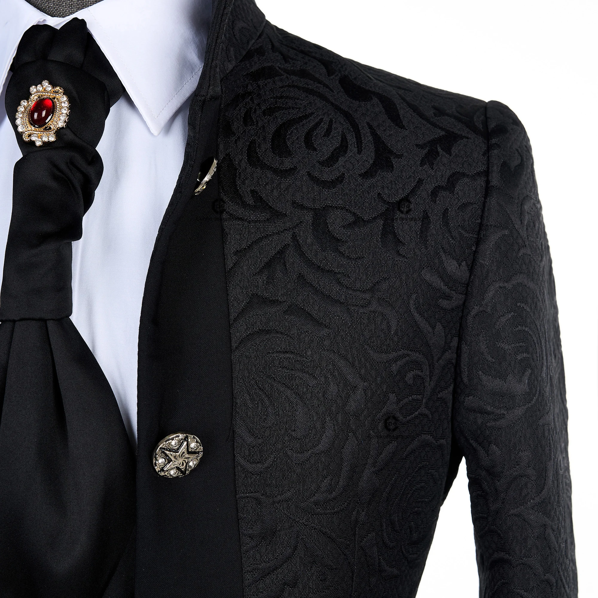 Cenne Des Graoom 2024 New Men Suits For Wedding Black Floral Paisley Jacket Waist Coat Pants and Neck Tie 4 Pcs Set Groom Party