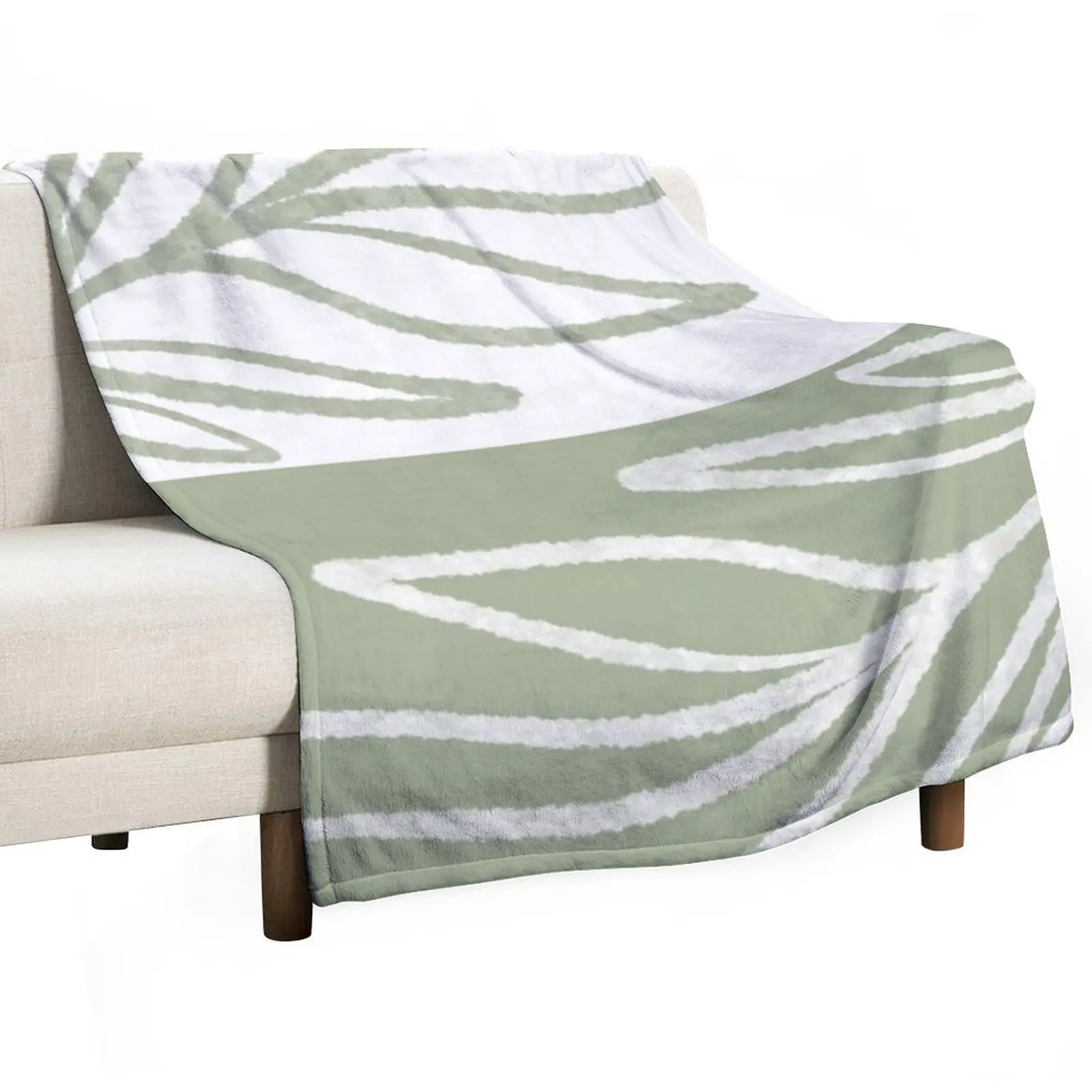 Laurel Leaves in Balance - Minimalist Boho Botanical Illustration in Sage Green and White Throw Blanket Custom Blankets