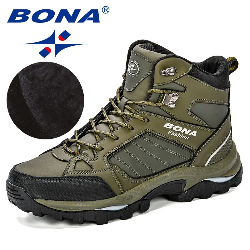 BONA-botas altas de ante para hombre, botines cálidos de felpa, antideslizantes, de alta calidad, para senderismo, invierno, 2023