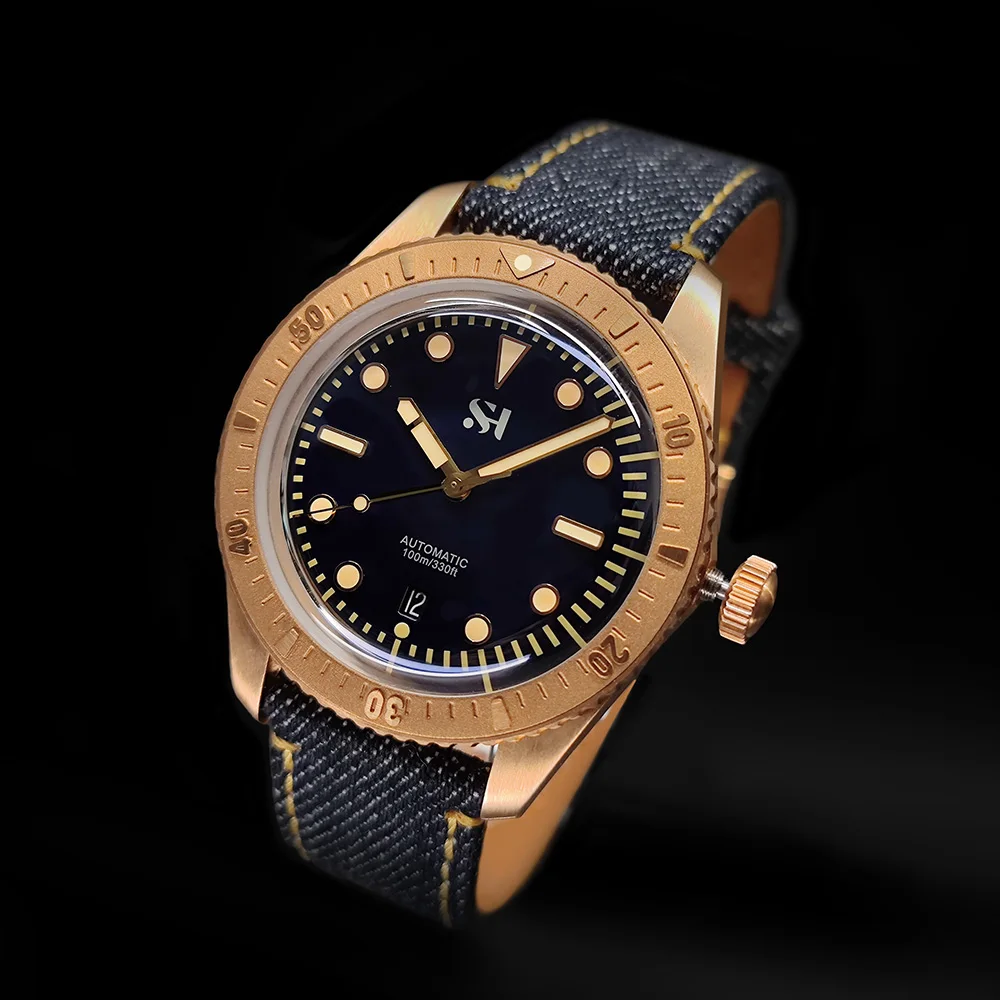 SEA HORIZON SH01 SH02 Herren Bronze Automatik-Taucheruhr CuSn6 42mm PT5000 SW200 Doppelt gewölbtes Saphirglas 100M – Detail 6