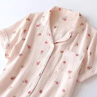 2025 Summer Ladies Short-sleeved Shorts Pajamas Set 100% Cotton Crepe Cloth Thin Home Service Two-piece Spring And Autumn Loose - Image 5