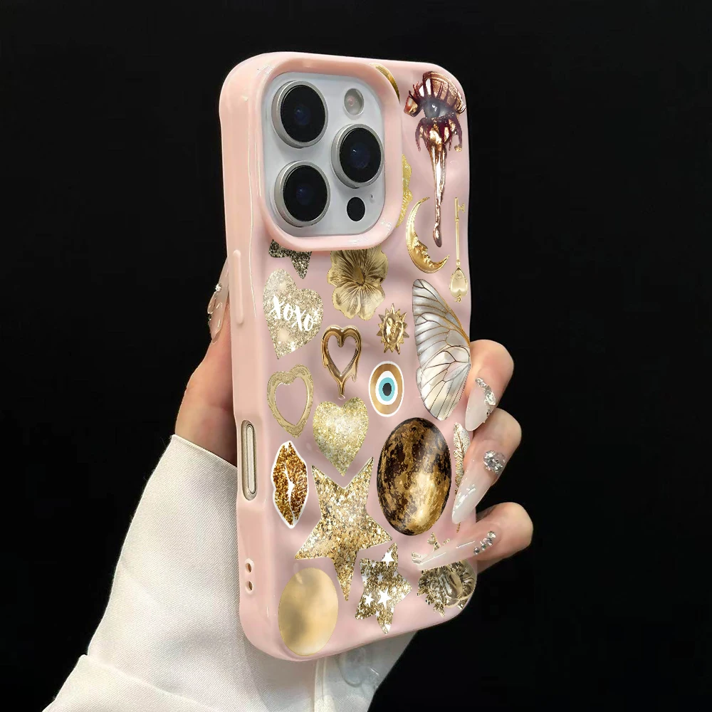 Luxuriöse Goldene Stern-Collage Handyhülle für iPhone 17 16 15 14 13 12 11 Pro Max 14 Plus 17 Air Falten-Wellen Weiche Silikonhülle – Detail 9