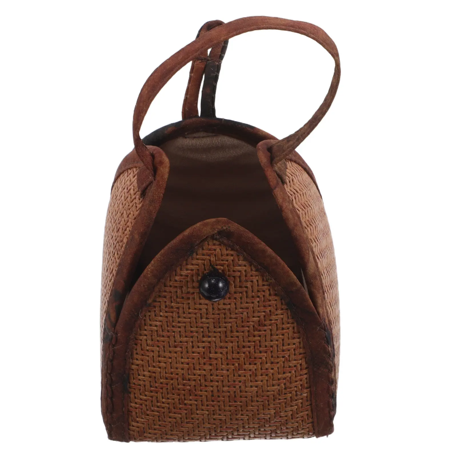 Bolsa de almacenamiento para tazas de té, hecha a mano con fibra natural de ratán, diseño protector y resistente, asa para facilitar su transporte, ideal para accesorios de té y viajes.