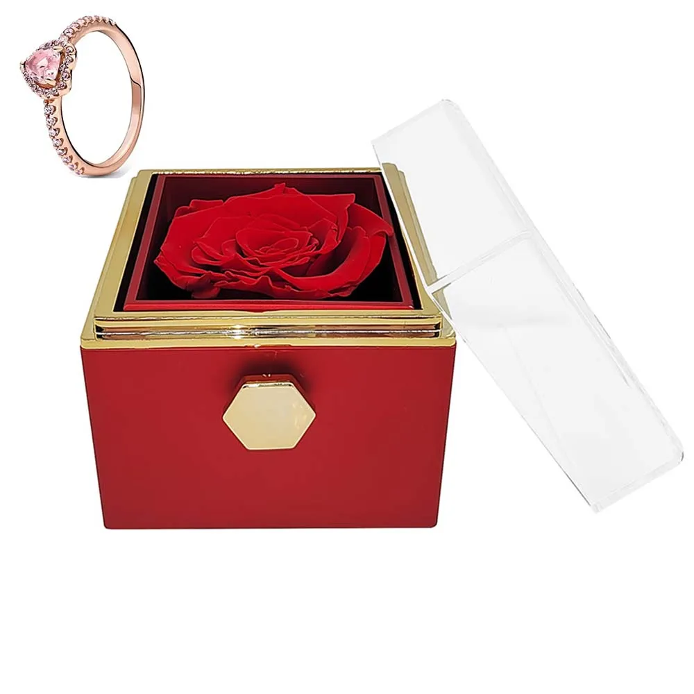 

Rotating Eternal Flower Jewelry Box Sparkling Ring Original Holiday Jewelry Gift Ring for Ladies Gift