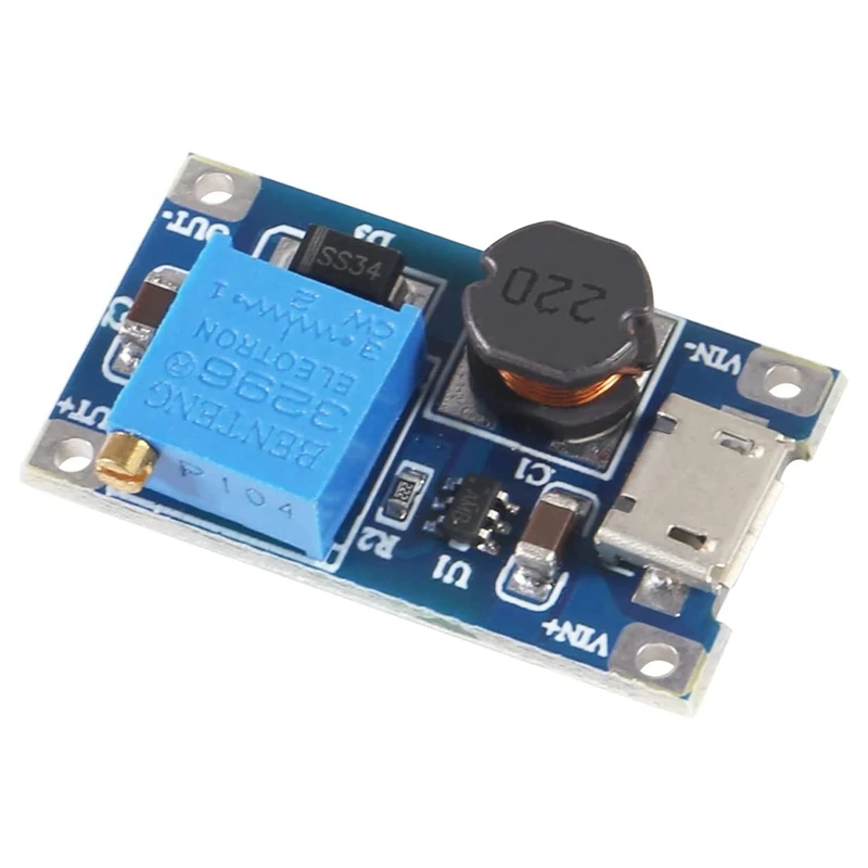 5Pcs 2A DC-DC MT3608 Step Up Boost Module With Micro-USB, Step Up Boost Converter Power Supply Voltage Regulator