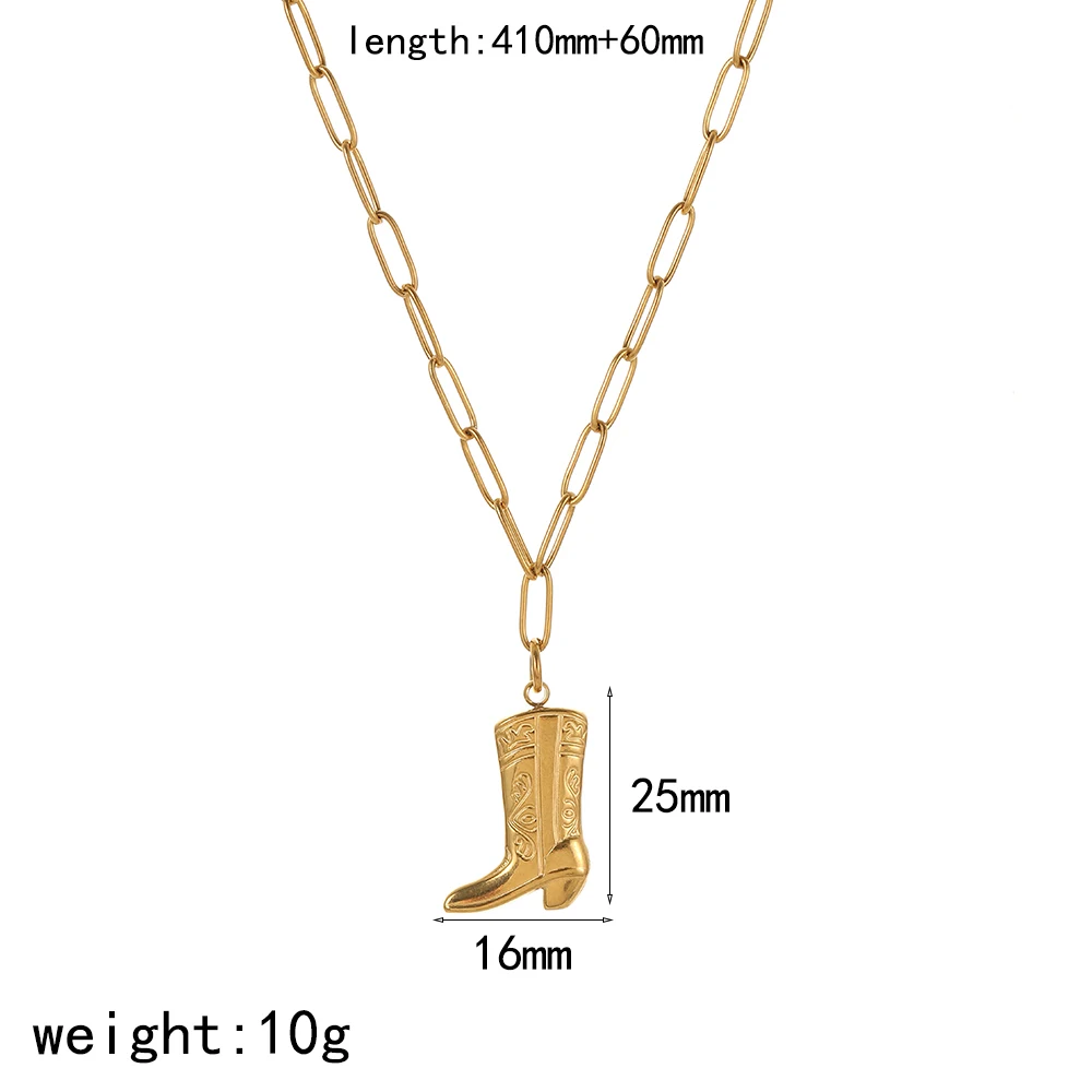 Persönlichkeitsdesign Edelstahl Goldfarben Western-Cowboystiefel Anhänger Halskette für Damen Charm-Schmuck – Detail 6