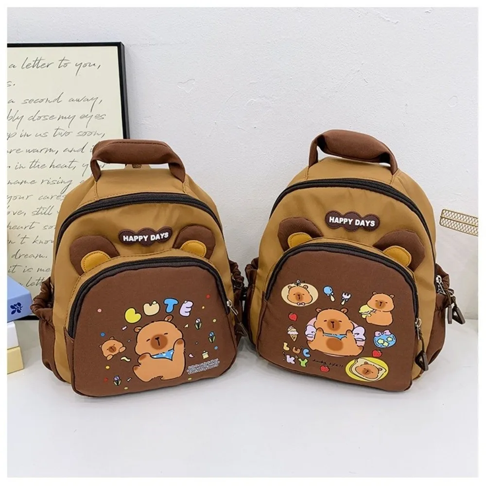 Cute Cartoon Capybara Backpack Large Capacity Lightweight Capybara School Bag Nylon Multi-pockets Kindergarten Backpack