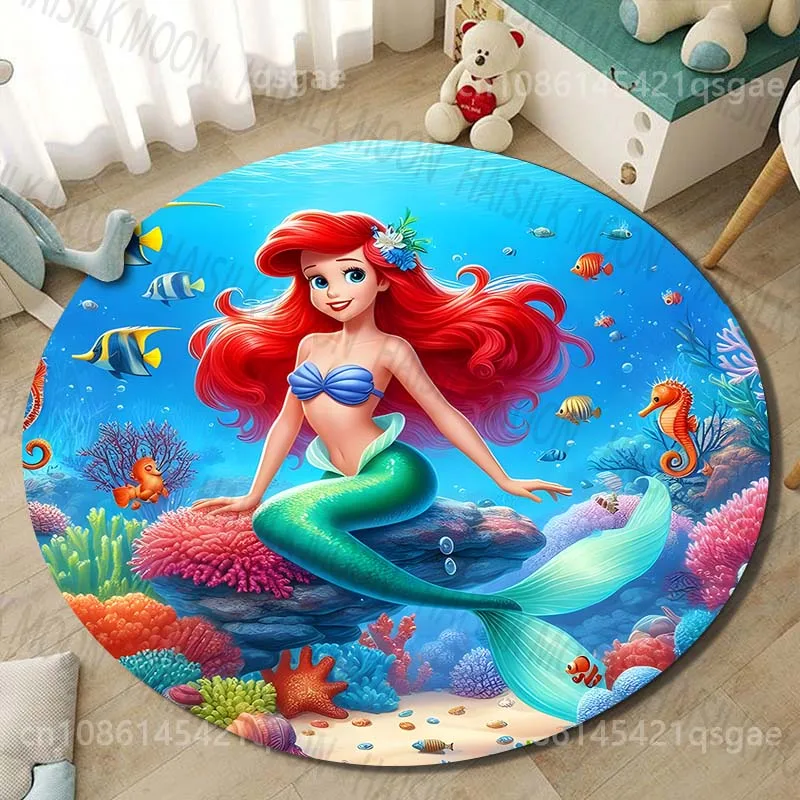 Disney The Little Mermaid Print Round Carpet Living Room Bedroom Table Chair Sofa Decorative Carpet and Rug Play Mat for Gifts