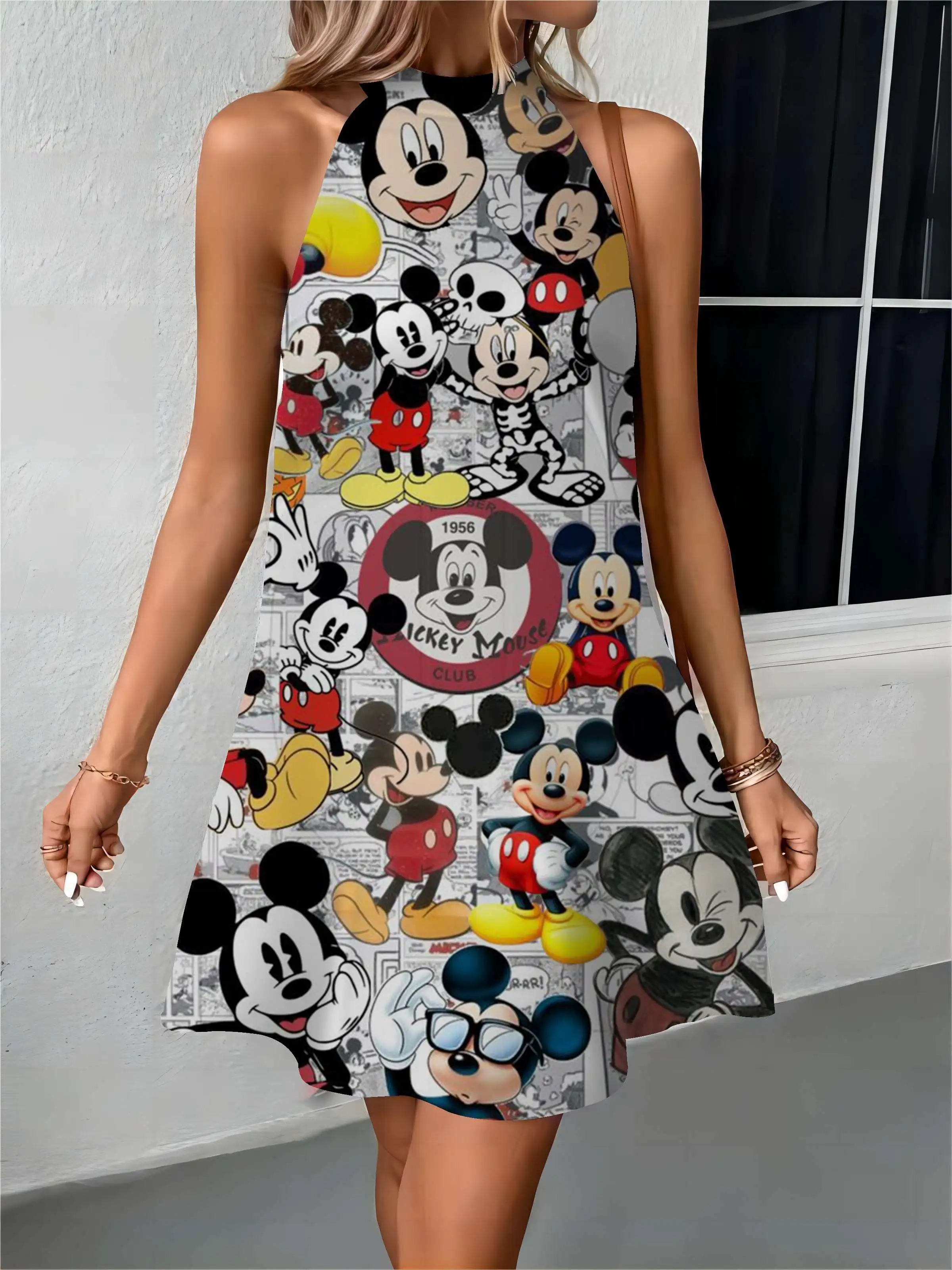 Beach Female Women's Dress Womens Dresses Off Shoulder Apron Bow Knot Minnie Mouse Mickey Disney Fashion Summer 2024 Elegant New