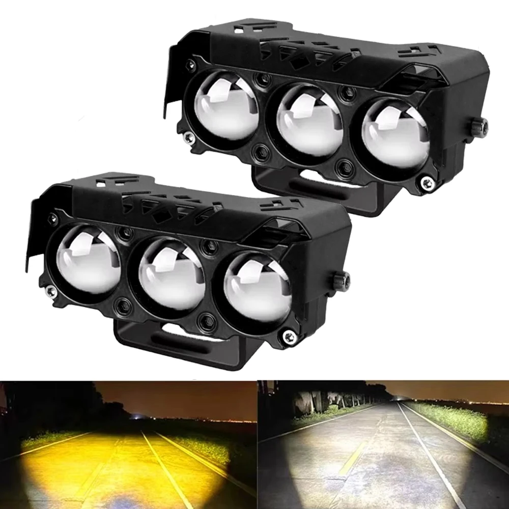 

LED Motorcycle Spotlight Work Lamps Dual Color Hi/Low Beam Fog Light For Cars, SUVs, UTVs, Trucks, 12V, Mini Lens, Driving Light
