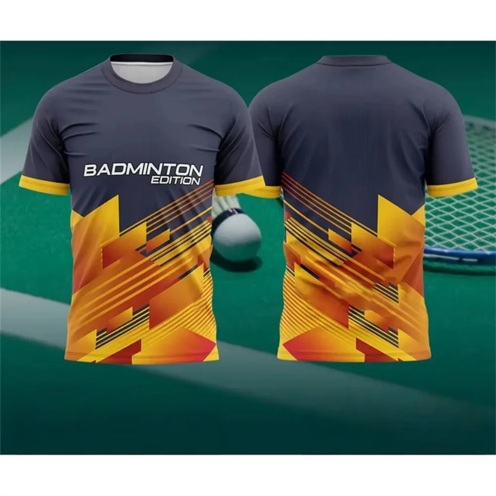 Simple Gradient Color 3D Printed Badminton T Shirts for Men Summer Fashion Quick Dry Sports T-Shirts Loose Breathable Tees Tops