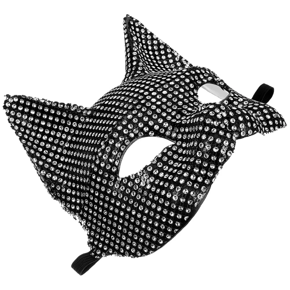 Halloween Cosplay Mask Halloween Mask Shiny Rhinestone Cat Shape Mask Party Supply