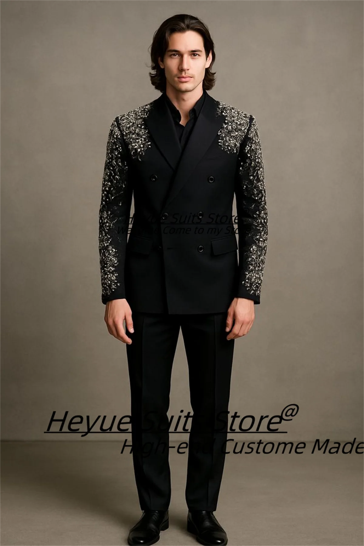 

Роскошные мужские костюмы с бриллиантами по индивидуальному заказу, двубортные свадебные смокинги для жениха, комплекты из 2 предметов, мужские вечерние пиджаки, Ropa Hombre