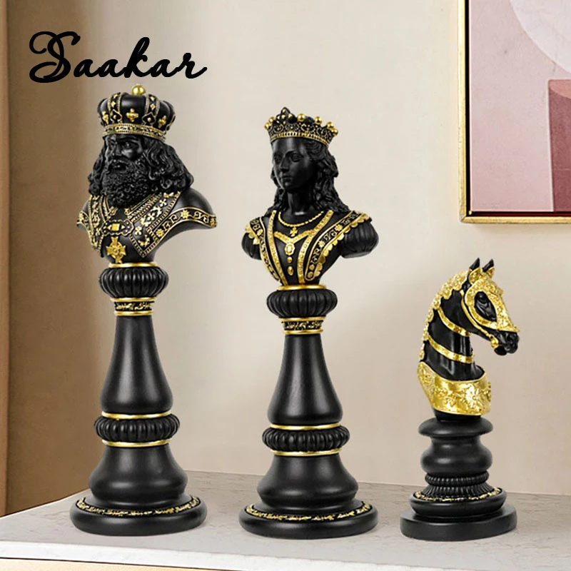 SAAKAR Resin New Chess Living Room Decoration Collection Statue of King Knight Queen Home Office Desktop