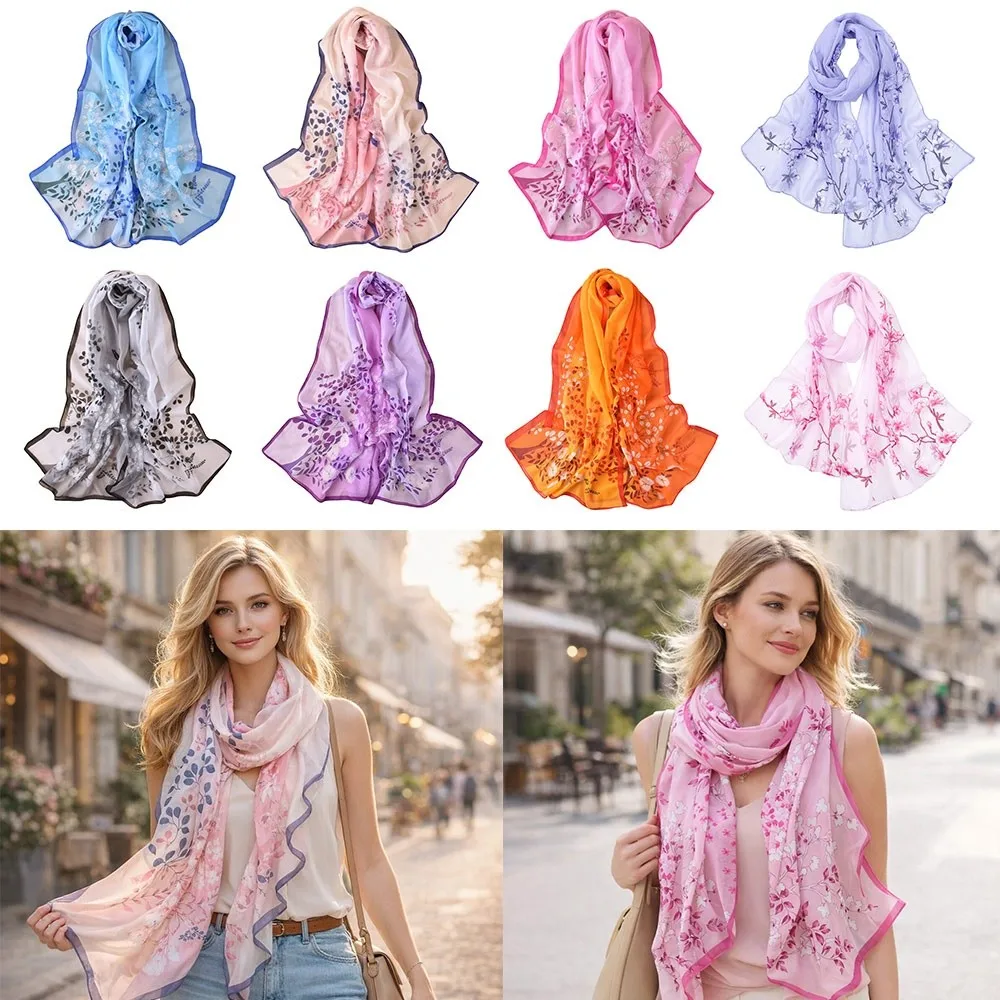 

Новый шифоновый шарф с цветочным принтом, длинная защитная шаль, тонкая мягкая шелковая солнцезащитная накидка для весны
