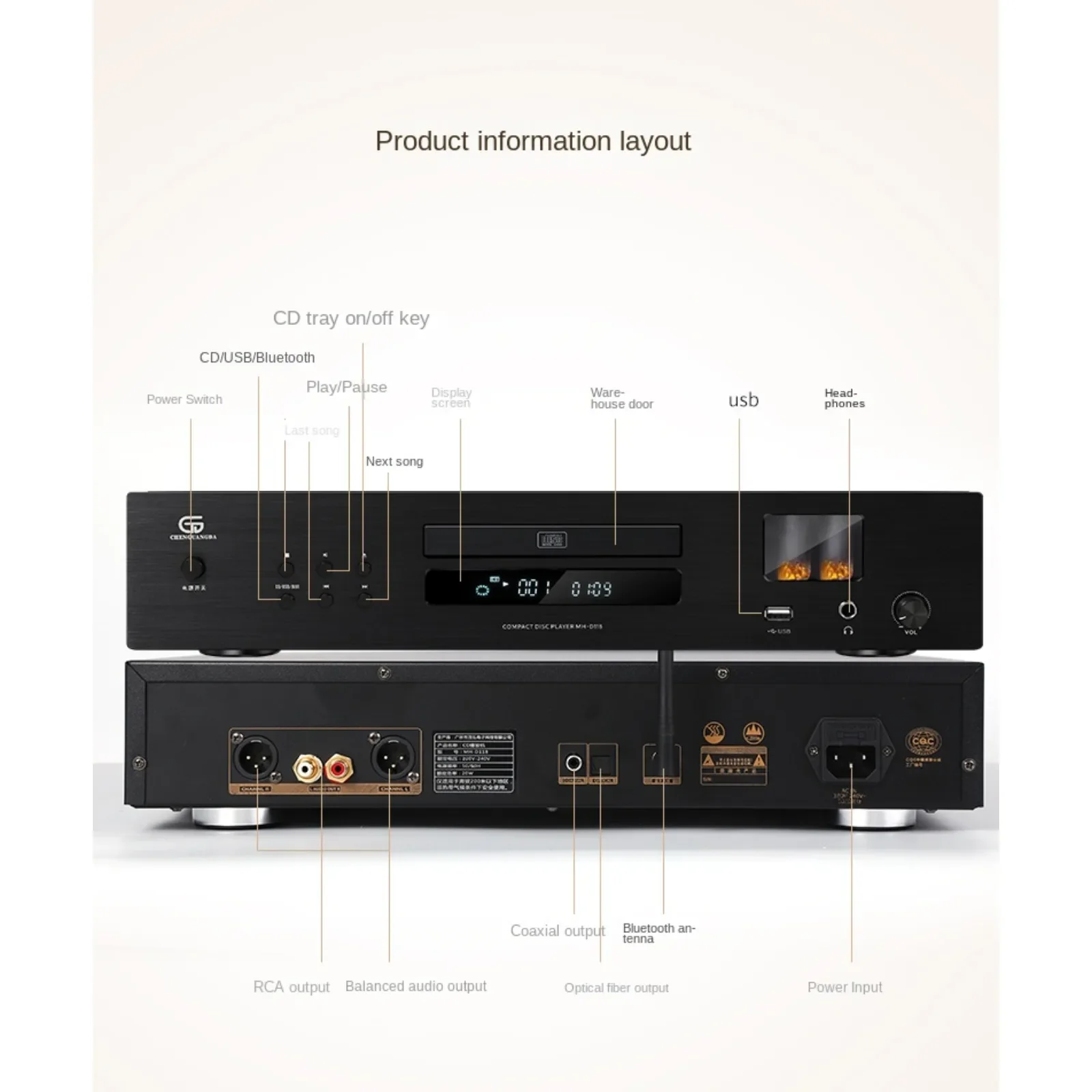 AMXEKR HIFI CD Player High-fidelity Lossless Bluetooth Player Pure CD Player USB Playback Amp Tube