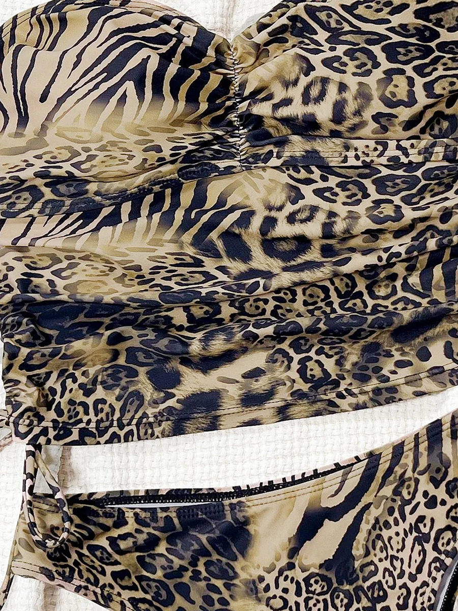 Leopard Tankini Bandeau High Cut Bikini Female Swimsuit Women Swimwear Two-pieces Bikini Set Bather Bathing Suit Swim Beachwear