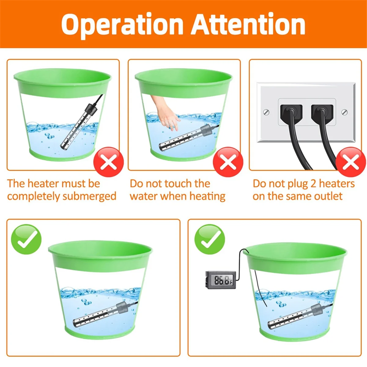 ABXHH เครื่องทําน้ําอุ่นแบบจุ่ม,เครื่องทําความร้อนสระว่ายน้ํา 1500W พร้อมสวิตช์ควบคุม,เครื่องทําความร้อนอ่างอาบน้ําพร้อมระบบควบคุมอุณหภูมิอัจฉริยะปลั๊ก US