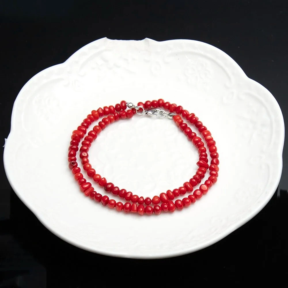 غير النظامية الجولة 5-6 مللي متر المرجان الطبيعي قلادة عشوائي على شكل أحمر اللون المرجان الخرز النساء هدية عيد ميلاد الحب مجوهرات 45 سنتيمتر #5