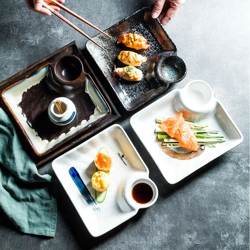 

Japanese-Style Ceramic Creative Tableware, Dumpling Plate, Household Dinner Restaurant Rice Plate with Vinegar, Dish Plate