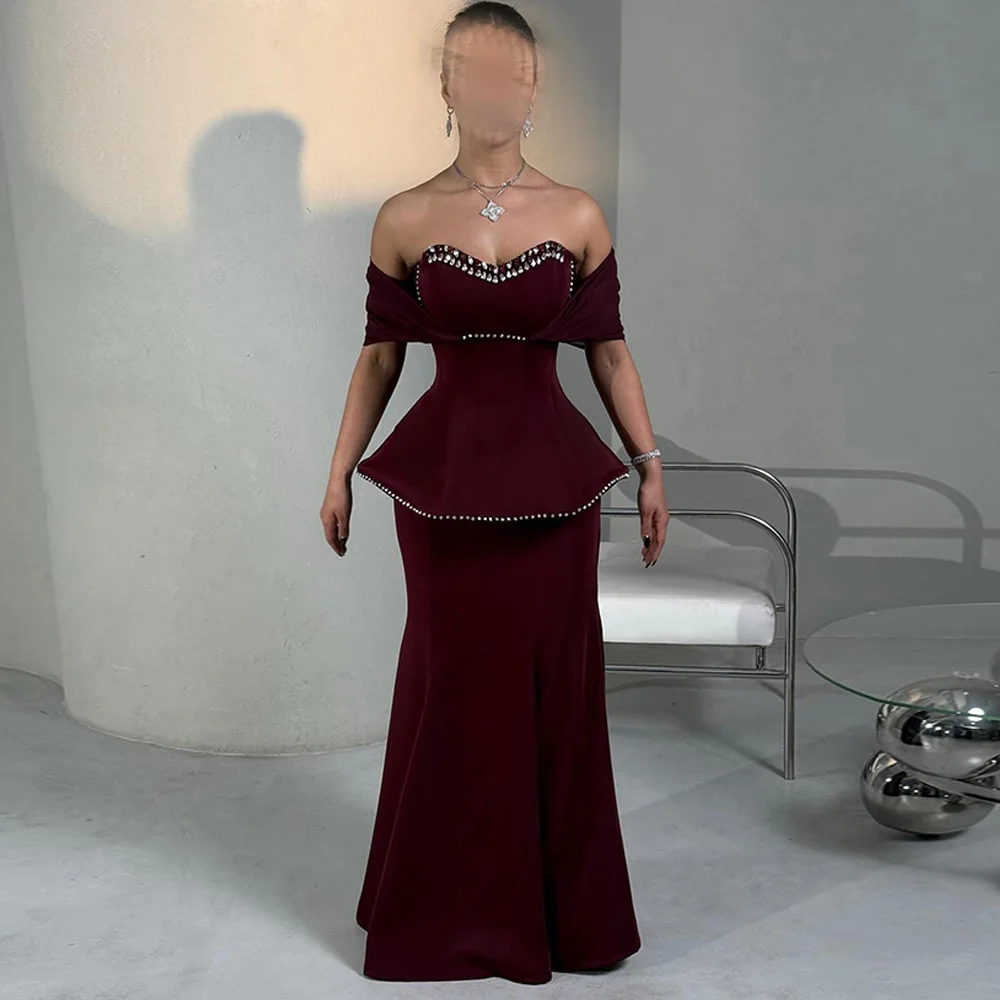 

Customized Off the Shoulder Mermaid Evening Dress Modern Short Sleeves Party Dress High Quality Crystal Bespoke Occasion Gowns