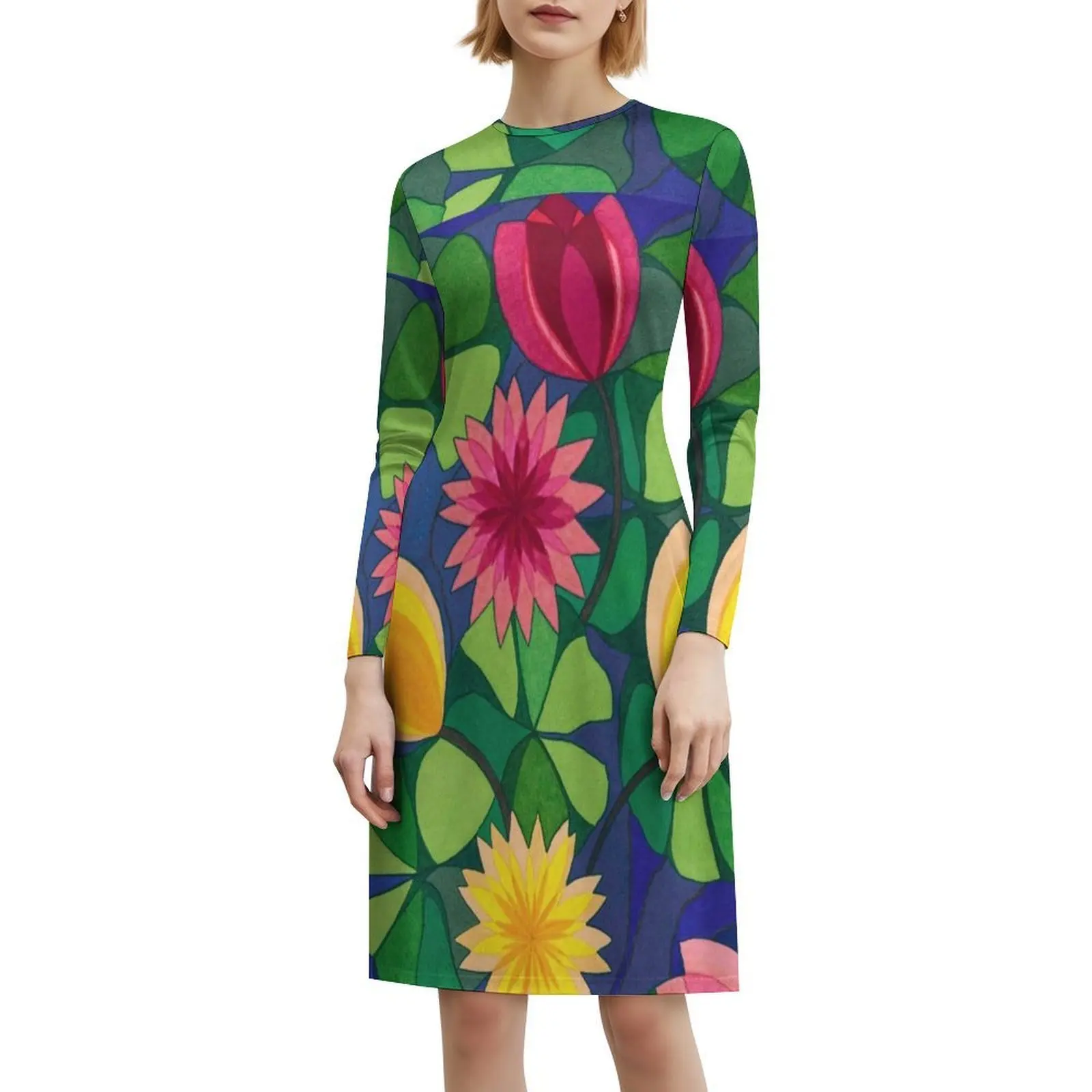 فستان حفلات نسائي من Water Lilies ملابس خروج عصرية مطبوعة للنادي للسيدات فستان فلورا أسترالي تجريدي هندسي #6