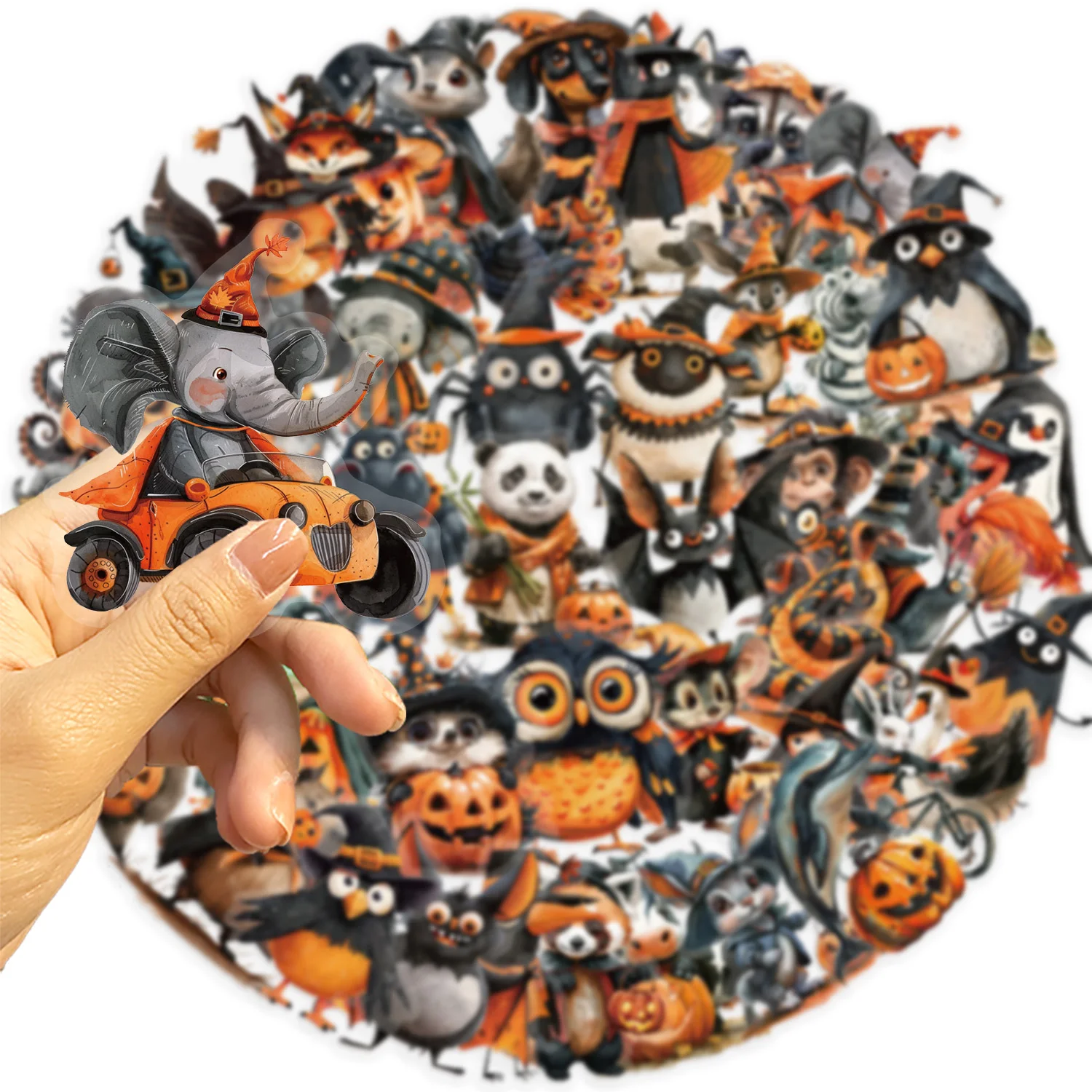 50/100 Uds pegatinas de animales de Halloween Graffiti de dibujos animados DIY funda de teléfono portátil casco motocicleta impermeable pegatina de mascota juguete